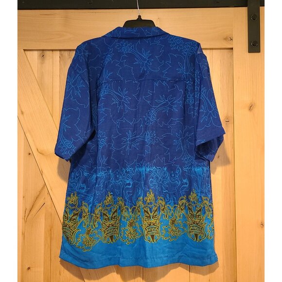 New! Vintage No Boundaries Men's M Aloha Tiki Face Hawaiian Button Shirt Blue - Picture 2 of 13